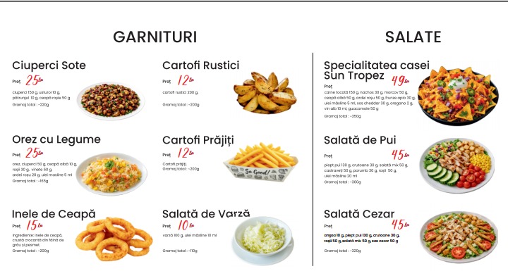Meniu Garnituri si Salate - Piscina Sun Tropez Ciurila - Cluj Napoca